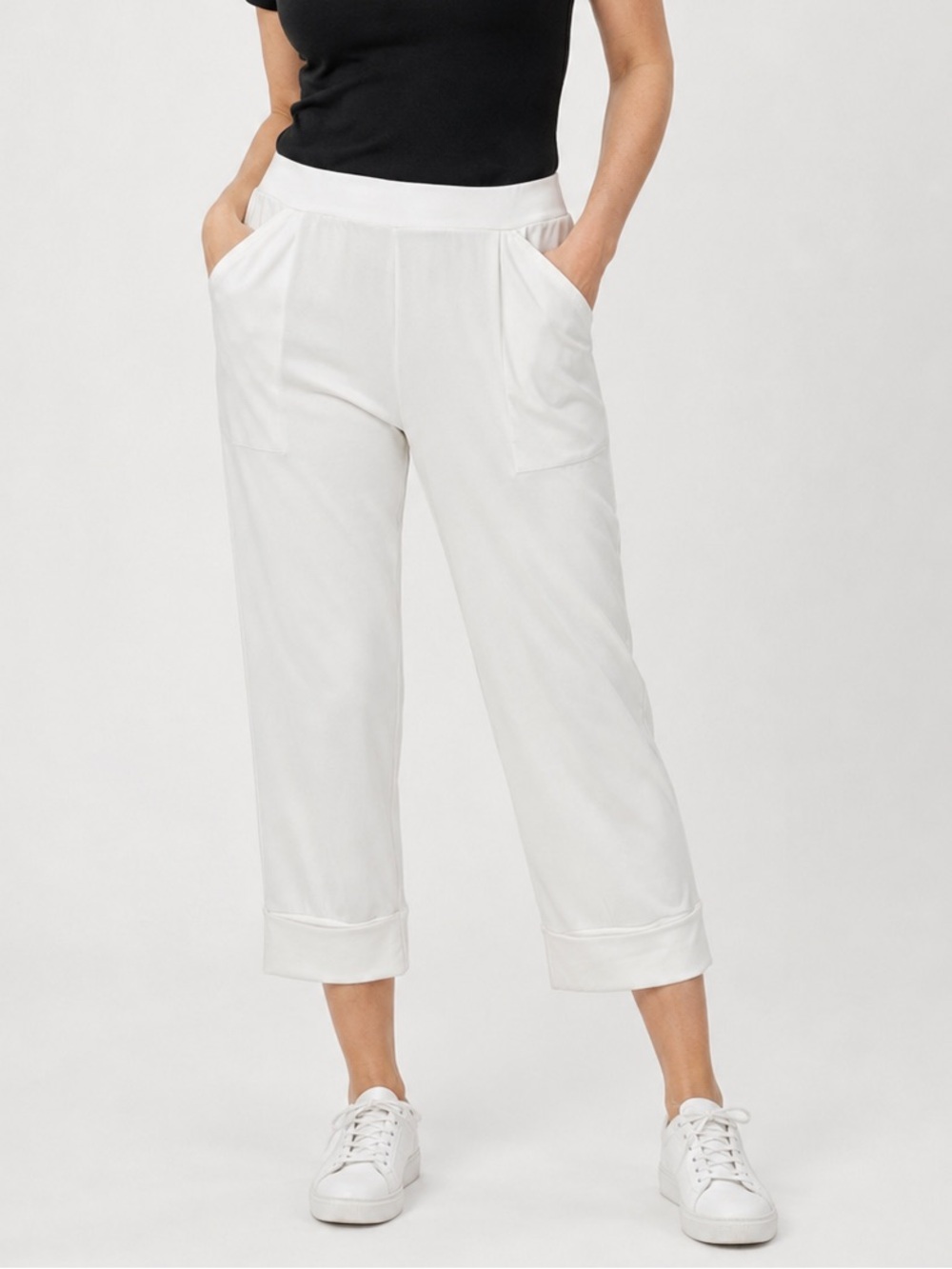 SYMPLI Solid White Slinky Stretch Pull On Cuffed Cropped Pants Size 10